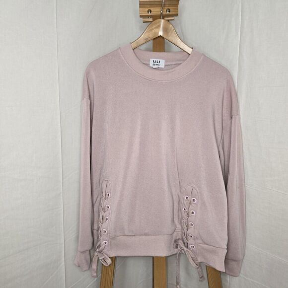 LILI Sport Pink Sweatshirt With Lace Up Front Size 1x - Picture 1 of 4